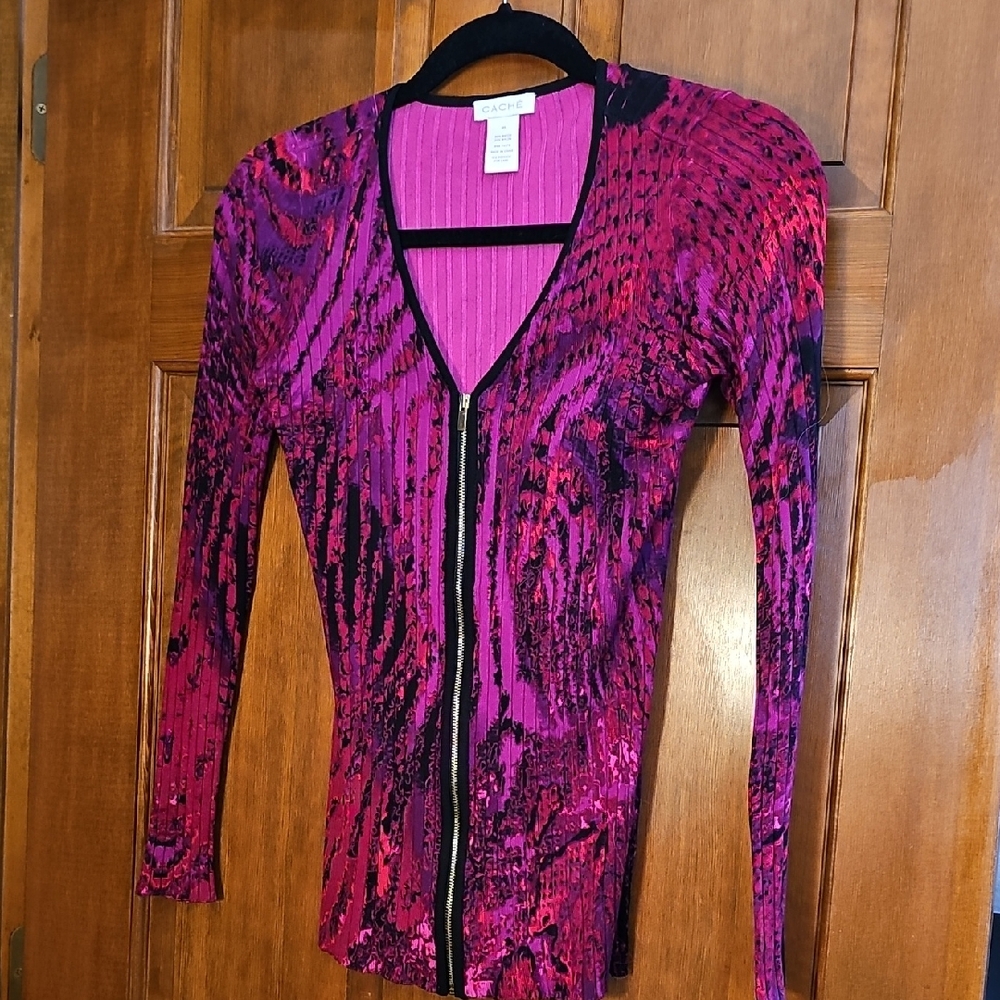 Cache Pink and Black Long Sleeve Cardigan